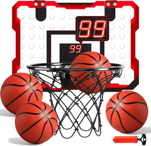 Aro de Baloncesto Interior Mini de LovesTown para Niños, para Niños y Niñas de 4 a 12 Años, Aro Sobre Puerta con Luces LED y Marcador Electrónico, 4