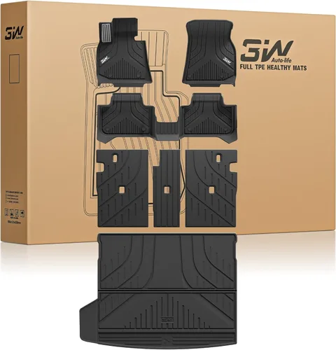 Miniatura 29 de 3W - Alfombrillas de piso para automóvil, para todo tipo de clima, de elastómero termoplástico (TPE), juego completo para 1ª y 2ª filas, color negro