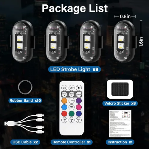 Miniatura 7 de Luces LED inalámbricas para coche 8 piezas con control remoto, luces LED estroboscópicas inalámbricas 8 colores con carga USB, IP65, impermeables