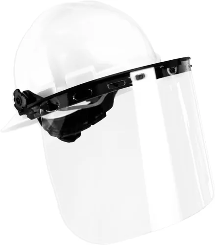 Malta Dynamics Casco duro de ala completa fabricado en Estados Unidos con visera ajustable y protector facial, cumple con OSHA/ANSI