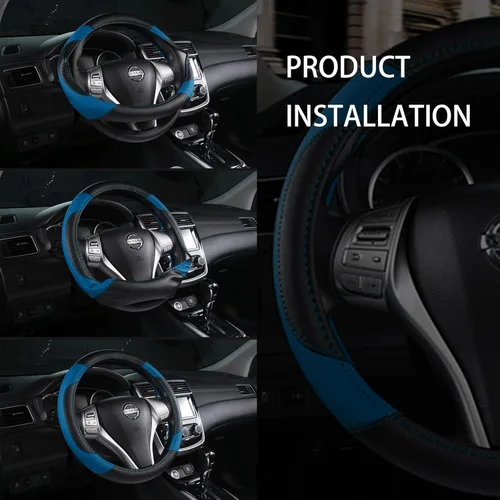 Miniatura 7 de Funda de cuero para volante de automóvil, protector de volante de automóvil antideslizante de cuero de microfibra transpirable, ajuste universal
