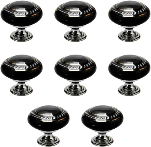 uxcell Perillas de cerámica vintage para cajones y muebles, puerta, armario, armario, aparador, decorativo, círculo, color negro, 8 piezas