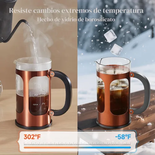 Miniatura 5 de Veken Cafetera de prensa francesa de 34 onzas, 1 L, café sin contacto de plástico, vidrio de borosilicato espesado resistente al calor, cafetera