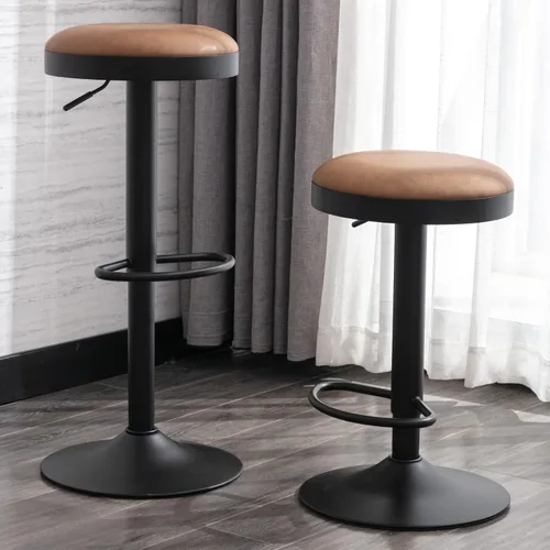 Miniatura 8 de Taburetes de bar sin espalda, taburetes de bar ajustables redondos individuales para encimera de cocina, taburete giratorio de altura de barra, beige
