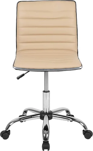 Miniatura 7 de Flash Furniture - Silla de oficina giratoria sin reposabrazos, de color tostado, acanalada, de diseño, respaldo bajo Bronceado/Cromo