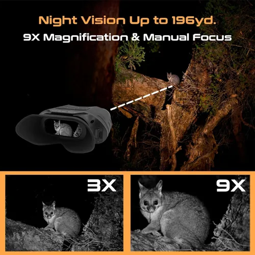 Miniatura 4 de Grey Bear Gafas de visión nocturna, prismáticos infrarrojos 9X, IP54 para observación de vida silvestre, camping, senderismo, seguridad, rango