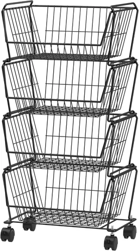 PUSDON Cestas de almacenamiento de metal apilables de 4 niveles, estante antióxido para frutas y verduras, estante de doble uso para cocina, hogar y
