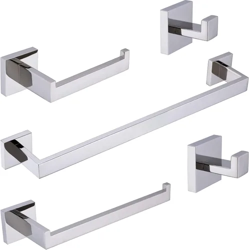 Miniatura 11 de TRUSTMI Juego de accesorios de baño de oro cepillado, juego de 5 piezas de barra de toalla de acero inoxidable de forma cuadrada, 23.6 pulgadas