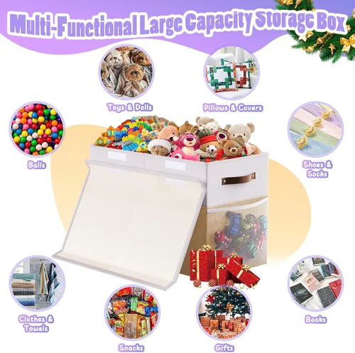 Miniatura 3 de Caja grande de almacenamiento de juguetes con divisor de tapa, organizador de juguetes plegable resistente, cofre organizador de juguetes, Grande