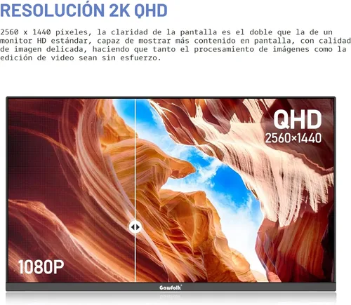 Miniatura 2 de Gawfolk Monitor de computadora IPS 2K QHD de 27 pulgadas (2560 × 1440), pantalla de PC para juegos de 75 Hz, 1 ms, sincronización adaptativa, 100%