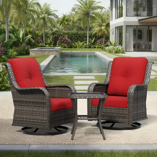 Miniatura 109 de Joyside Juego de sillas de mimbre para patio, juego de 3 piezas de mimbre para exteriores con 2 sillas reposabrazos y 1 mesa auxiliar para terraza
