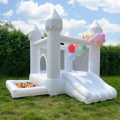 POYOUNGHU Casa de Rebote Blanca, Casa con Inflador, Inflable para Saltar, Juguete para Niños, Material Extra Grueso Cosido para Mayor Durabilidad
