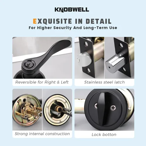 Miniatura 6 de KNOBWELL Juego de 2 manijas de puerta delantera y cerrojos con igual llave, manija de puerta exterior con cerradura de cerrojo de un solo cilindro