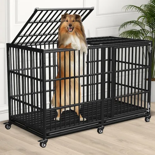 Jaula de perro resistente de 64 pulgadas para perros indestructible, jaula de alta ansiedad con puertas dobles para razas gigantes extra grandes