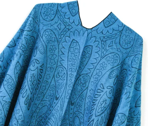 Miniatura 4 de Poncho con flecos, con estampado vintage, estilo retro, a la moda, para mujer. Capa, chal.