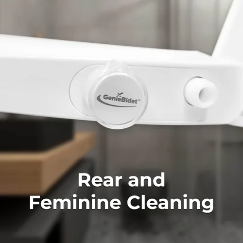 Miniatura 6 de GenieBidet Asiento de inodoro con bidé lateral izquierdo alargado, boquillas dobles con adaptador en T y botella, presión de agua ajustable y Lado