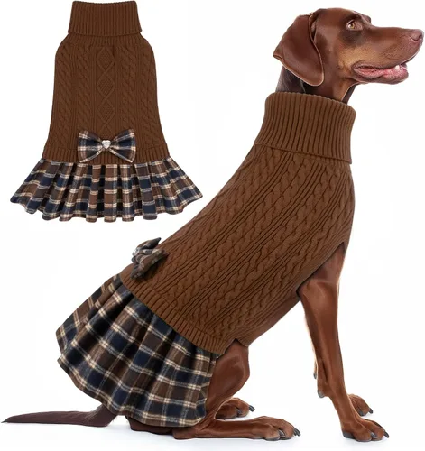 Miniatura 18 de KYEESE Suéter de punto grueso para perro, vestido de suéter para mascotas con corbatín, abrigos elásticos para mascotas, suéter suave para perros