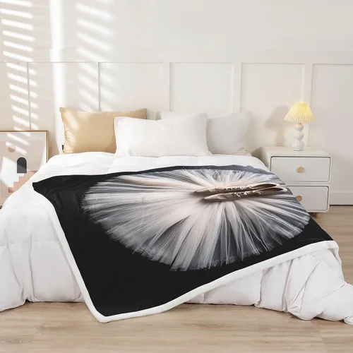 Miniatura 2 de Erosebridal Manta de forro polar para danza de ballet, manta para niñas y niños con diseño de traje de bailarina, manta de felpa con falda blanca