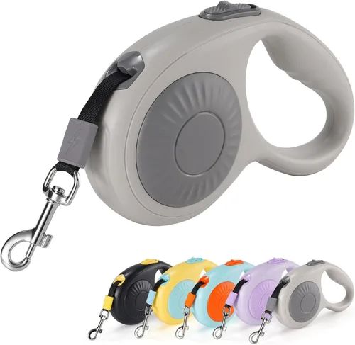 Miniatura 7 de JSXD Correa retráctil para perro de 360° sin enredos con freno con una sola mano, pausa, bloqueo, cinta de nailon resistente de 10 pies para Negro