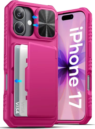 Miniatura 74 de ATATOO Funda para iPhone 17, tarjetero integrado (almacena 3-5 tarjetas) y funda para cámara deslizante y bloqueo RFID, protección de grado militar