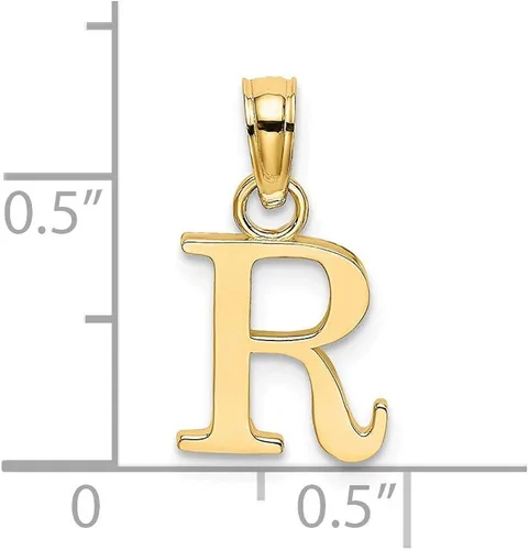 Miniatura 3 de Colgante de oro amarillo macizo de 14 quilates con letra inicial de bloque R