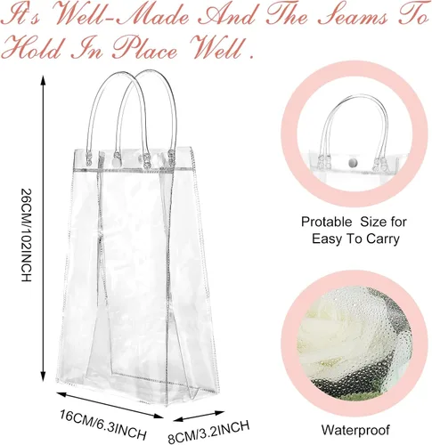 Miniatura 2 de Saintrygo 50 bolsas de regalo de plástico transparente con asas, bolsas de regalo de plástico reutilizables de PVC, bolsa de regalo de plástico