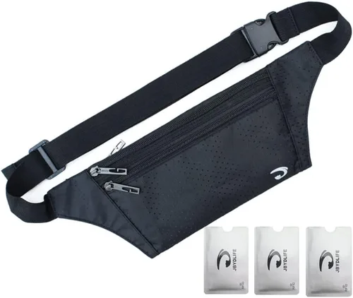 Bolsa de cintura ultrafino con ranuras c/visualización para tarjeta de crédito, para deportes, aire libre, correr, caminar, viajes.