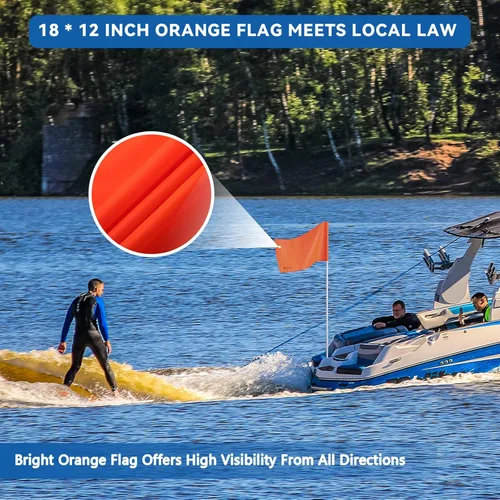 Miniatura 2 de Bandera de barco naranja de esquí acuático de 48 pulgadas, 12 x 18 pulgadas, bandera de seguridad para barco esquiador, bandera flotante de 3