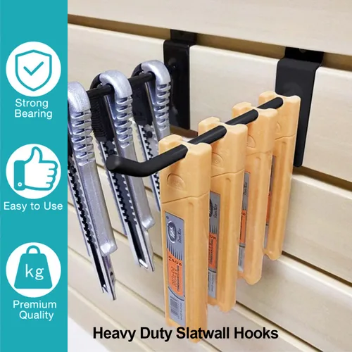 Miniatura 6 de HJW Ganchos Slatwall 50 piezas de 4 pulgadas negro Slatwall accesorios garaje tienda venta al por menor resistente tablero de clavijas rejilla