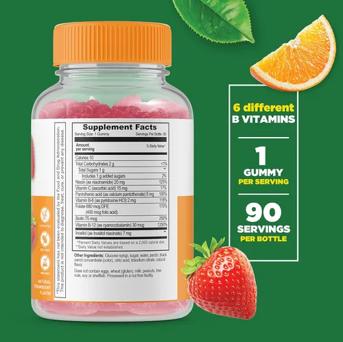 Miniatura 2 de Lifeable Complejo B + Vitamina C 750 mg, paquete de gomitas - Gran sabor, suplemento vitamínico, sin gluten, sin OMG, masticable