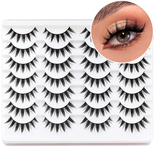 Miniatura 32 de Losha - Pestañas postizas de aspecto natural, paquete de pestañas postizas hechas a mano, pestañas de visón sintético, 14 pares de pestañas de ojo