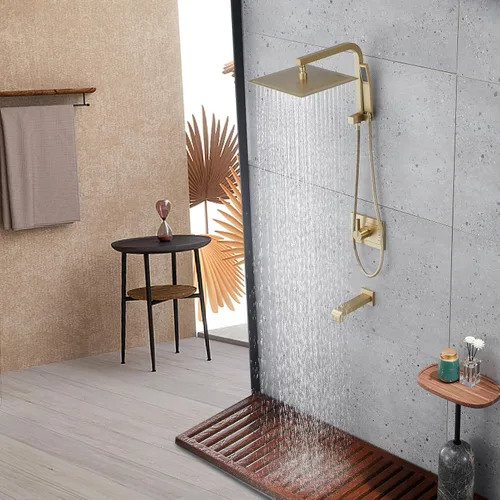 Miniatura 5 de SOOOHOT Accesorios de ducha de oro cepillado, juego de grifo de ducha dorado con cabezales de ducha dorados de 12 pulgadas con combo de rociador