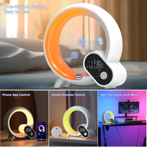 Miniatura 5 de Luz de despertador, reloj despertador inteligente para niños y bebés, máquina de sonido con 15 sonidos relajantes, altavoz Bluetooth, luz nocturna