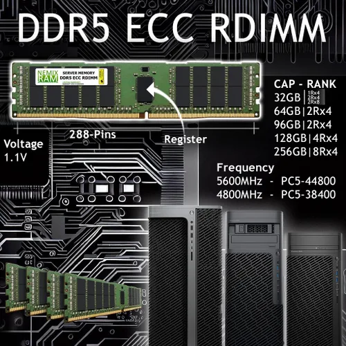Miniatura 2 de NEMIX RAM Kit de memoria de servidor registrado DDR5 4800MHZ PC5-38400 1Rx4 1.1V CL40 288-PIN ECC RDIMM compatible con ASUS 2U4N Servidor