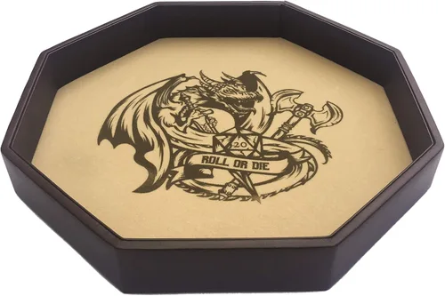 Miniatura 2 de Fantasydice - ROLL OR DIE- Bandeja de dados - Octágono de 11.5 pulgadas - para dados, juegos de mesa, juegos de mesa como D&D (DND) 3.5 y 5e, Call