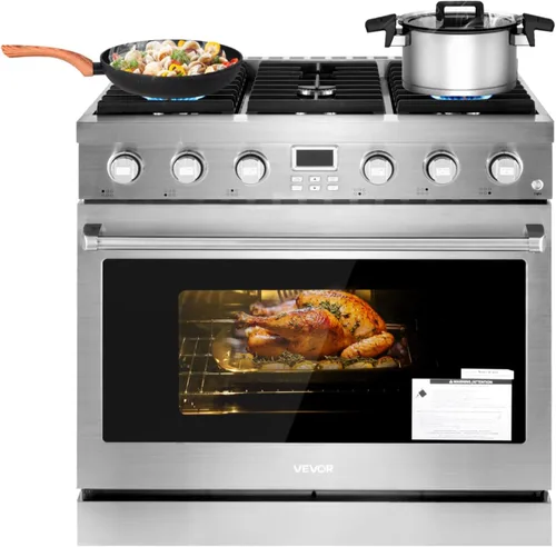 VEVOR Horno de cocina a gas, 36 pulgadas de ancho, estufa y horno independientes de acero inoxidable con 6 quemadores sellados en la superficie de