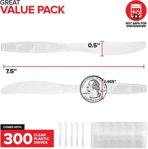 Miniatura 2 de Stock Your Home Cuchillos transparentes resistentes (paquete de 300), cuchillos desechables de plástico a granel, utensilios de plástico