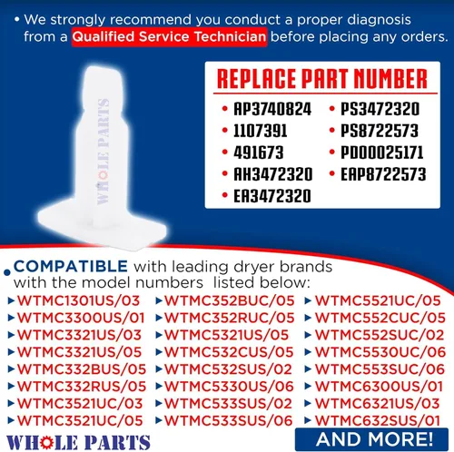 Miniatura 2 de Pestillo de puerta de secadora Whole Parts mejorado # 00491673 – Reemplazo y compatible con algunos secadores Bosch – Reemplaza AP3740824, 1107391