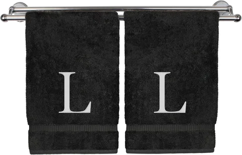 Miniatura 171 de Toalla de mano monogramada, regalo personalizado, juego de 2 - Toalla bordada con letra de bloque dorada - Extra absorbente 100% algodón turco