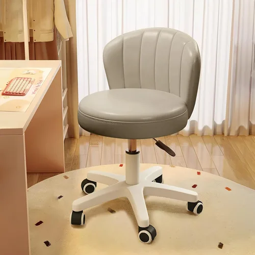Miniatura 7 de Silla de escritorio pequeña festoneada con respaldo, bonita silla de tocador enrollable sin brazos con piel sintética, cómodas sillas de oficina Gris