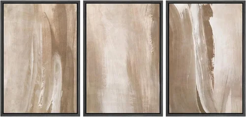 Miniatura 38 de SIGNWIN Lienzo enmarcado para pared, arte con pinceladas de flujo neutro en tonos beige abstractos, ilustraciones, arte moderno, decorativo