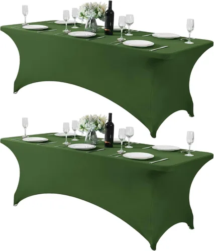 Miniatura 48 de Mantel de elastano para mesas de 4, 6 u 8 pies, mantel elástico universal ajustable para fiestas, banquetes, bodas y eventos - Verde manzana