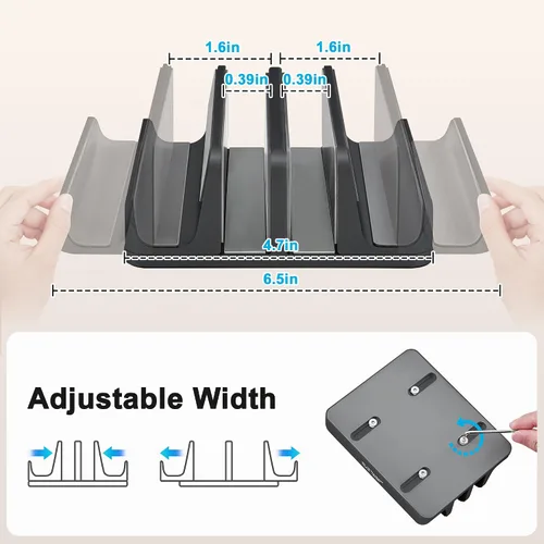 Miniatura 2 de JARLINK Soporte vertical ajustable 4 en 1 para laptop, estante de aluminio con doble ranura para computadora portátil, organizador de ahorro de Negro