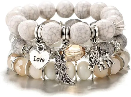 Brazalete apilable para mujer Vonru, diseño vintage de abalorios de colores, con múltiples capas, estilo bohemio, con piedras natales, para yoga, la