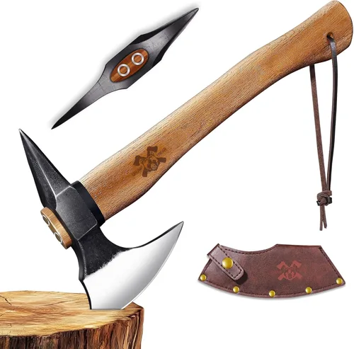 Grumpy Bear Hacha de supervivencia de 15 pulgadas, hoja de acero forjado de alto carbono con mango de madera de nogal, agarre antideslizante, ideal