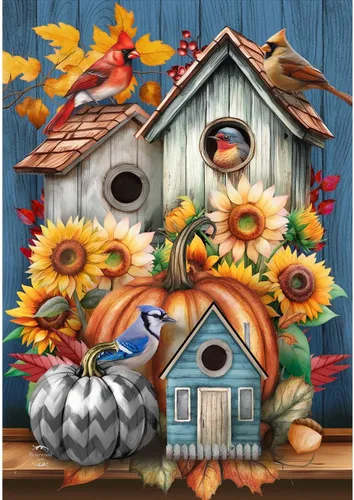 Miniatura 10 de Bandera de jardín de casas de pájaros con flores de otoño, 18 x 12.5 pulgadas Briarwood Lane Fall Floral