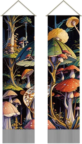 Miniatura 11 de AHANDMAKER 2 tapices de flores y hojas, tapiz de sol y luna, psicodélico largo vertical para colgar en la pared, tapices de estética botánica, tapiz