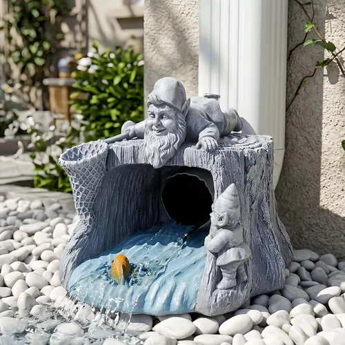 Miniatura 8 de Divertida escultura de gnomo desviador de canalón, desviador extensor de canalón de resina ecológica, extensión de canalón Koi Decor Downspout