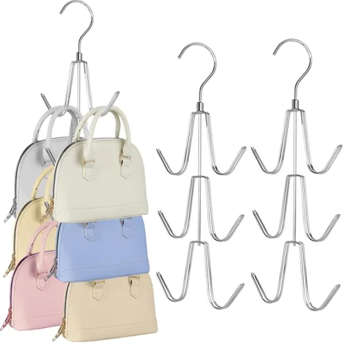 Miniatura 10 de TOPIA HANGER Organizador para colgar bolsos para armario, paquete de 2 ganchos organizadores de bolsos, ganchos de metal giratorios de 360°, estante