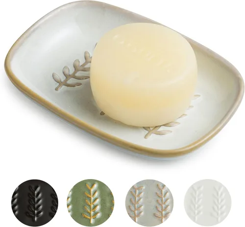 Miniatura 28 de Miamolo Jabonera limpiadora para ducha, jabonera de cerámica para barra de jabón grande, champú o esponja, bandeja ahorradora de jabón para baño